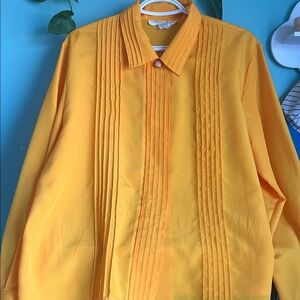 Vintage Yellow Pleated Blouse | Laura & Jayne | Retro Statement Shirt | Size 16